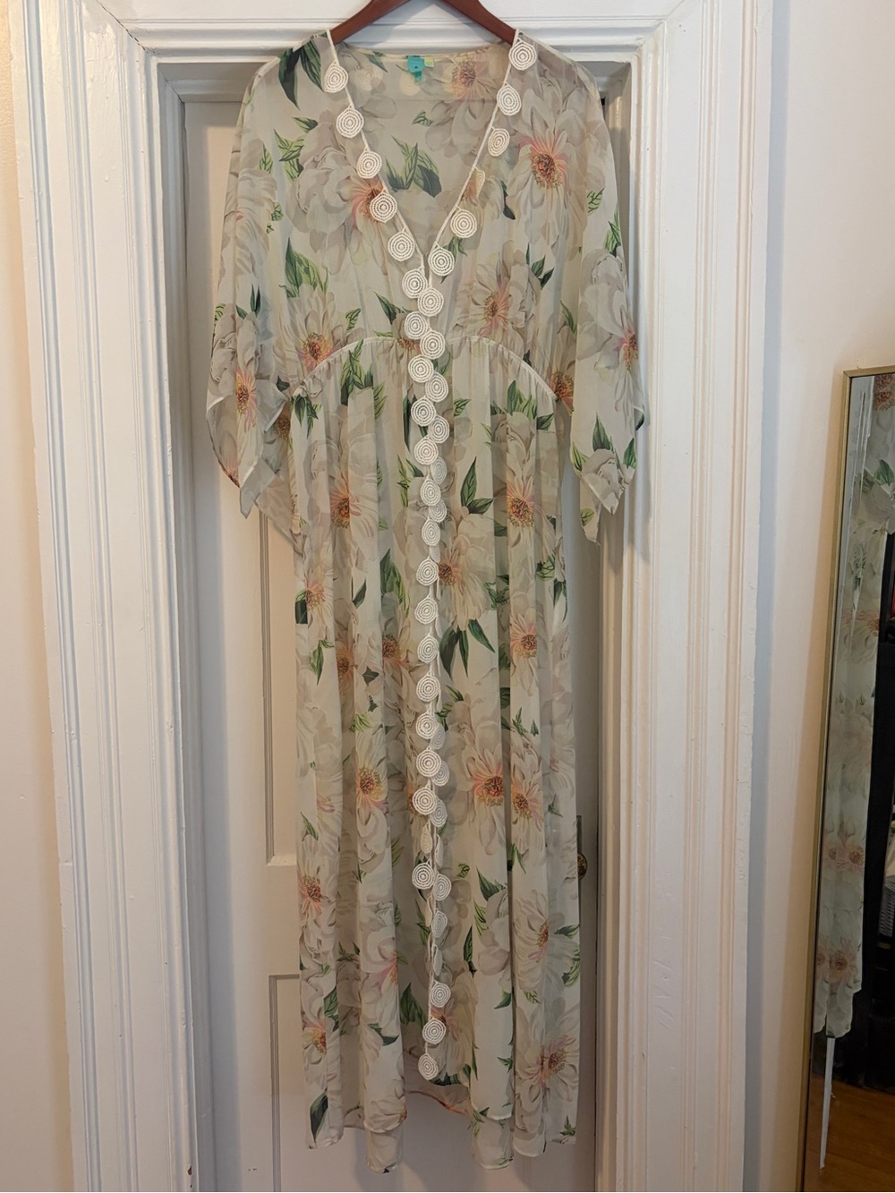 Farm Rio x Anthropologie Dahlia Boho White Chiffon Floral Maxi Dress - Picture 2 of 7